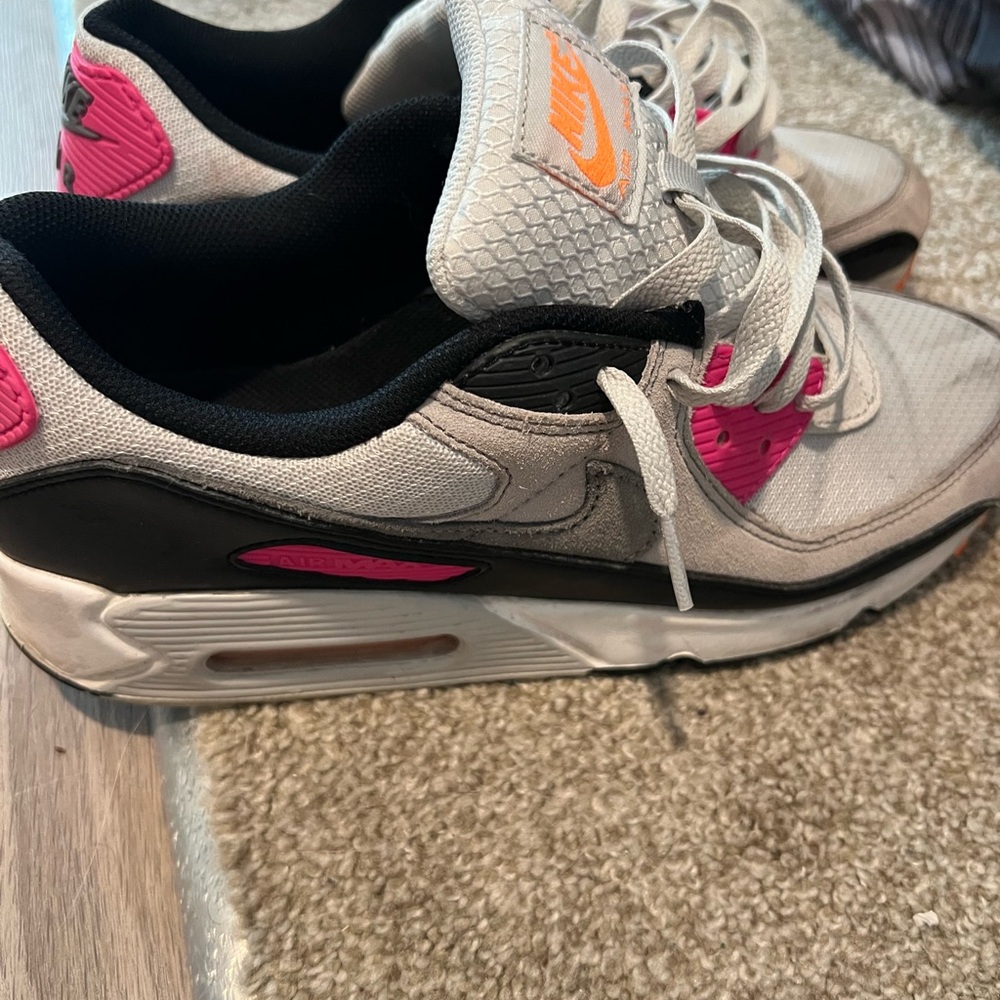 Nike Men's Air Max 90 Athletic Shoes - Gray, Pink, and Orange